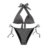 Strukturierter, rückenfreier Neckholder-Bikini zum Selbstbinden